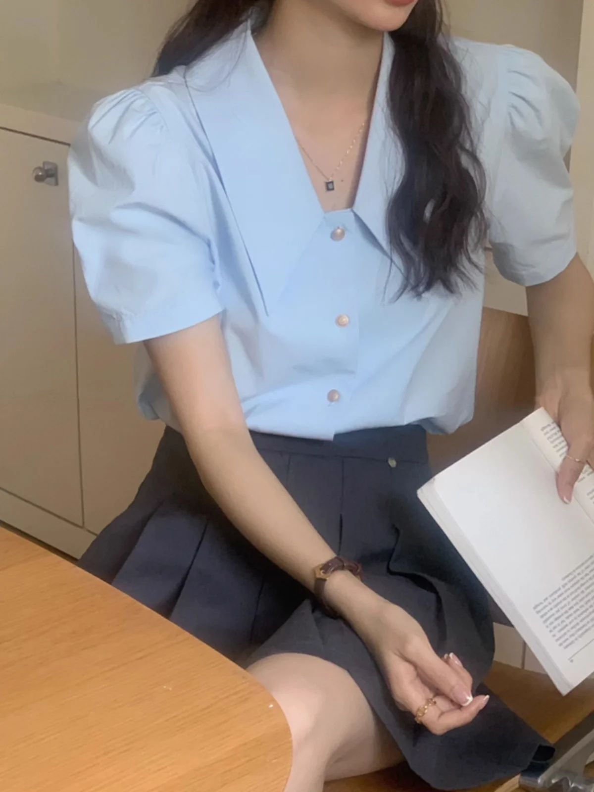 Retro Doll Collar ort Sve Loose Women's irt Bubble Sve Top Summer Faion Sensation Versatile Casual Korean Sle