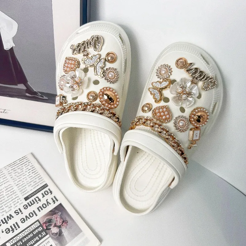 22-teiliges Set Glitzernde Kristall-Strass Schuh-Charms für Clogs Gartenschuhe Damen Mädchen Blumen Schmetterling DIY Clog-Sandalen Dekorations-Charms – Detail 5