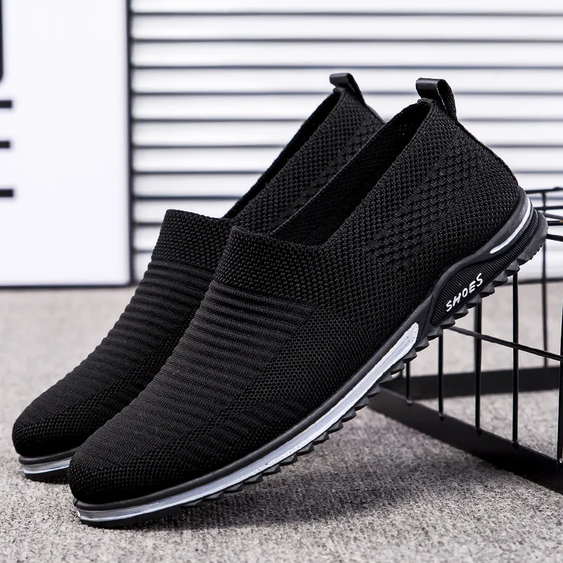 Outdoor Sports Shoes for Men Breathable Solid Color Flats Shoes Fashion Running Male Sneakers Casual Mesh Slip-on Man Loafers