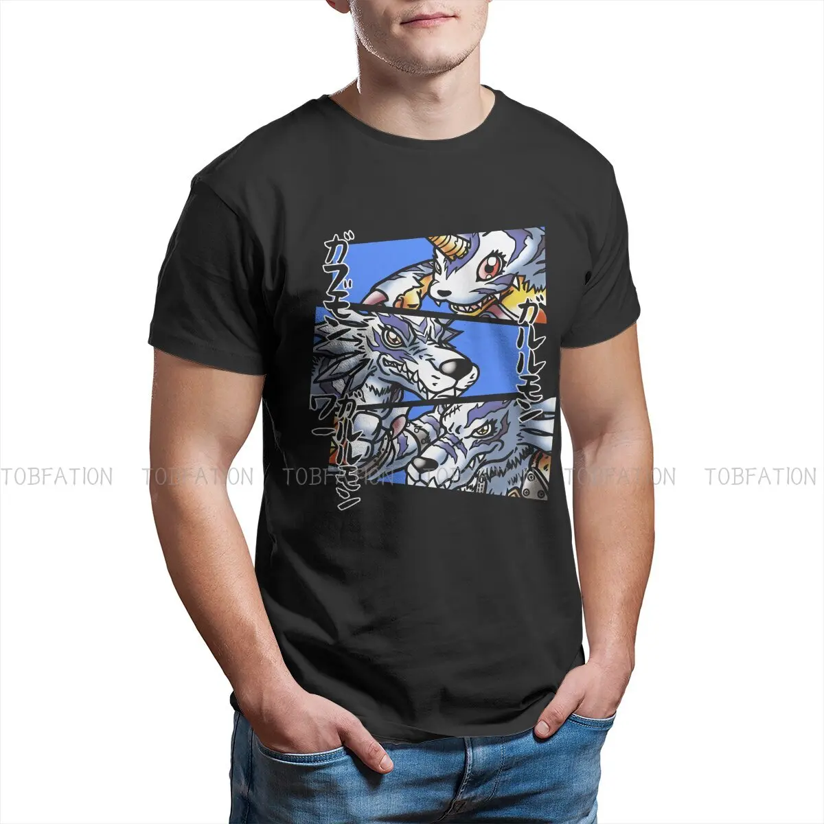 Friendship Gabumon Hipster TShirts Digital Monster Manga Male Style Fabric Streetwear T Shirt Round Neck Oversized