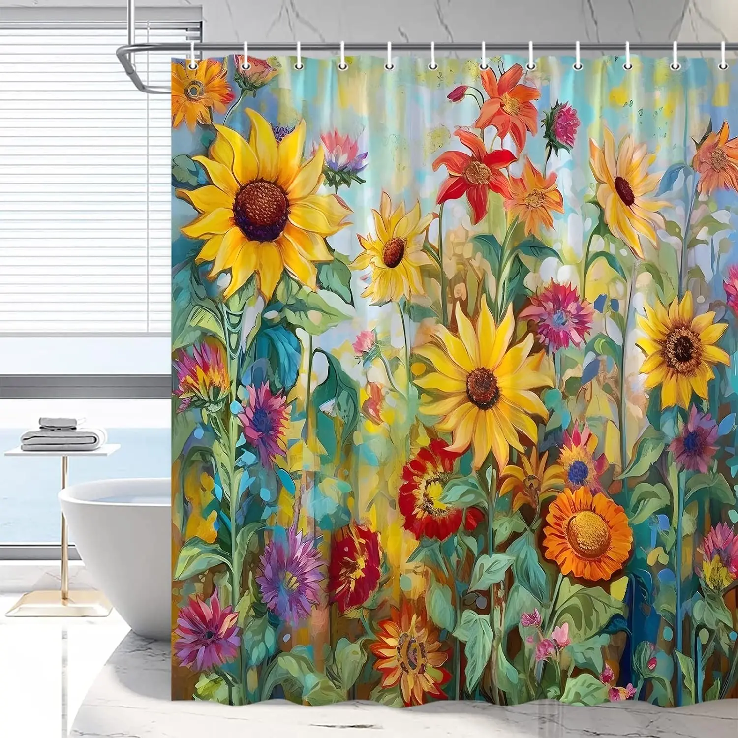 

Sunflower Wildflower Shower Curtain Colorful Garden Floral Print for Bathroom Decor