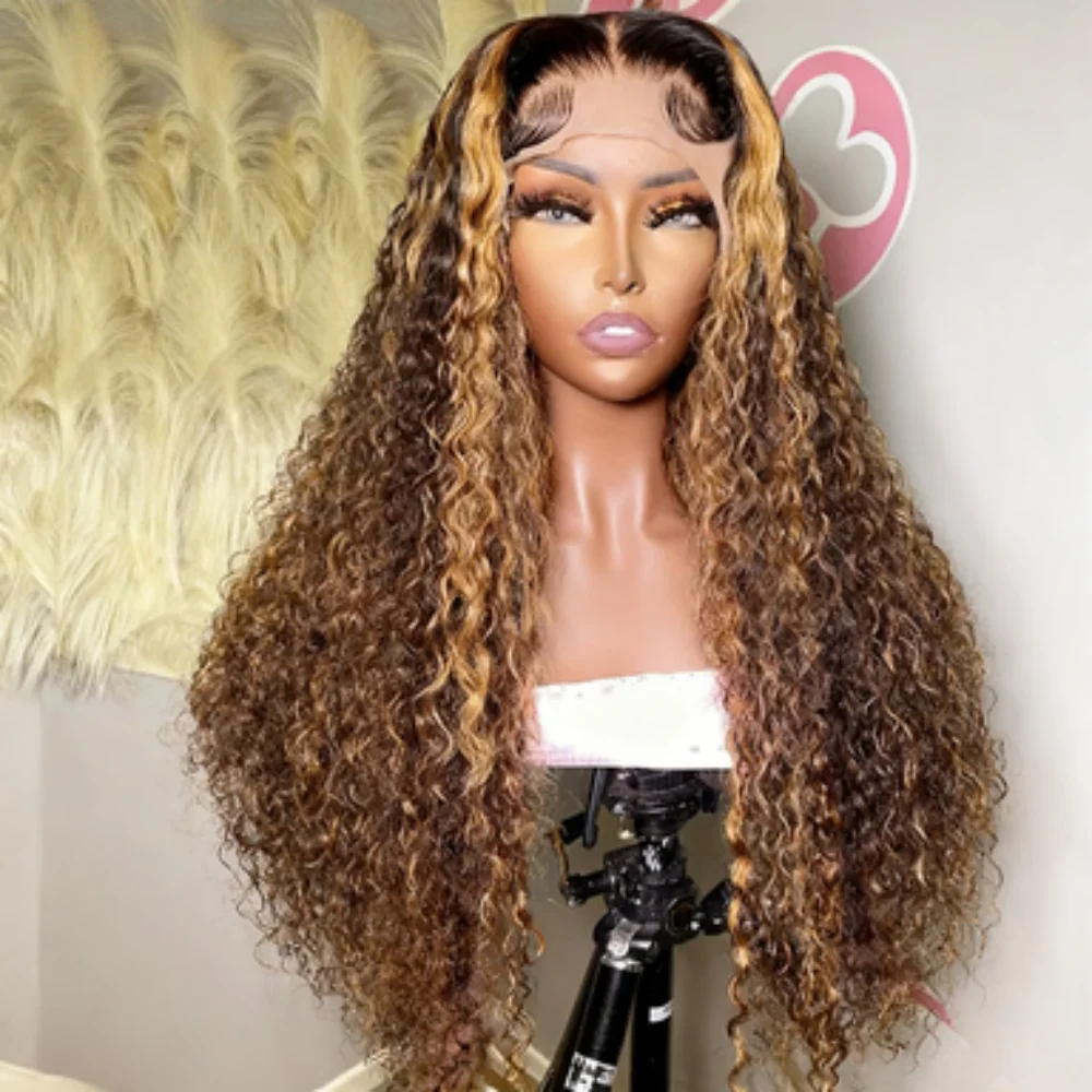 

Highlight Blond Kinky Curly 26Inch 180%Density 13*4*1 Lace Front Wigs For Women With Baby Hair Synthetic Fiber Daily Wear Wigs