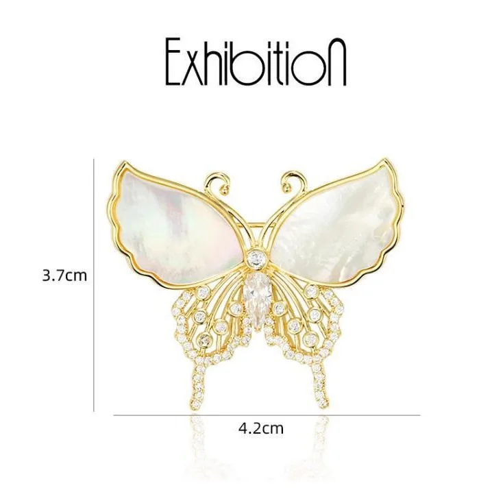 Natural Fritillaria Rhinestone Butterfly Insect Brooch Women's Fashion Clothing Pin Dress Accessories for Girls