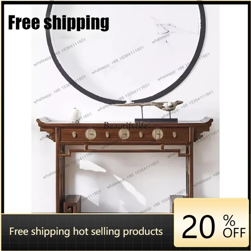 jj5 .New Chinese Style Solid Wood Classical Altar Entrance Foyer Pieces Storage Living Room Display Cabinet Old Elm Desk