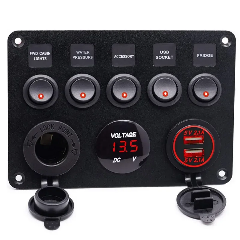 Suitable for 5-position Cat's Eye Switch Panel USB Voltmeter Female Socket Car Modified Charger 12-24V Car Interior Accessories