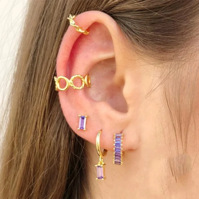 Minimalistyczne proste Ins fioletowy kolor kropla wody/krzyż/prostokątny wisiorek kolczyki koła dla kobiet moda biżuteria Aretes hurtownia — zdjęcie 4