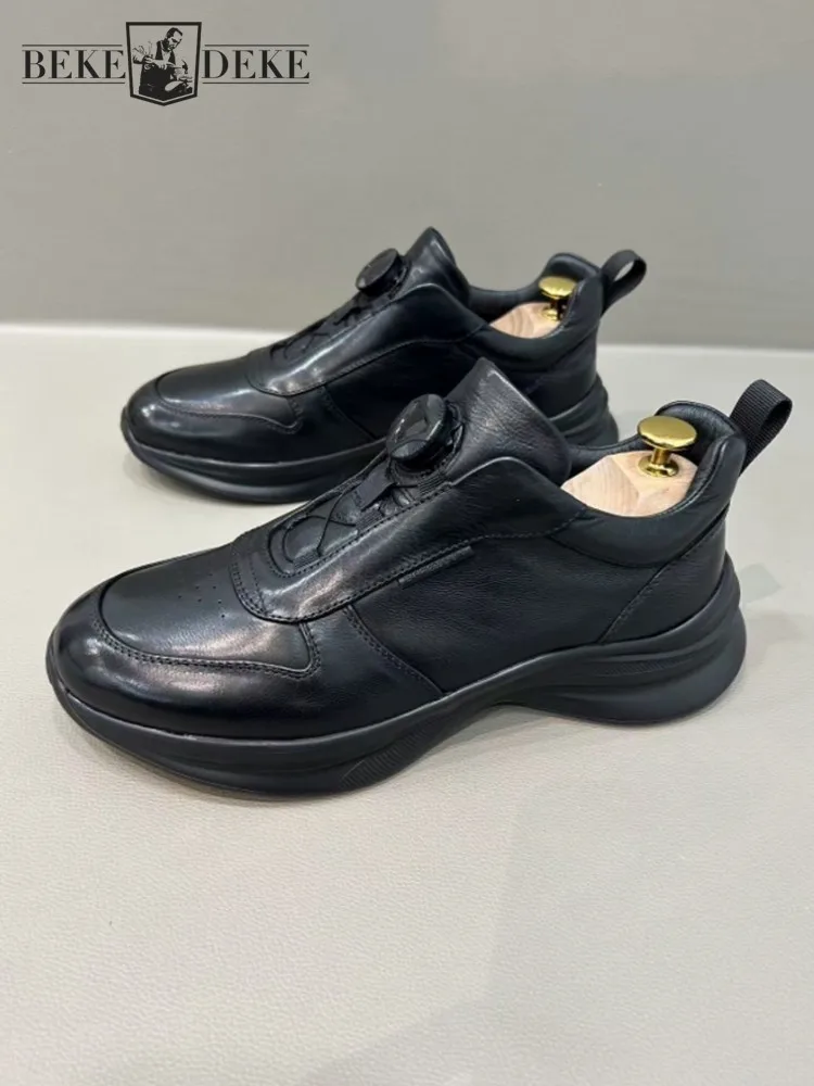 Spring Autumn Mens Breathable Skateboard Slip On Loafers Cowhide Genuine Leather Wear Resistant Sneakers Joggers Casual Shoes
