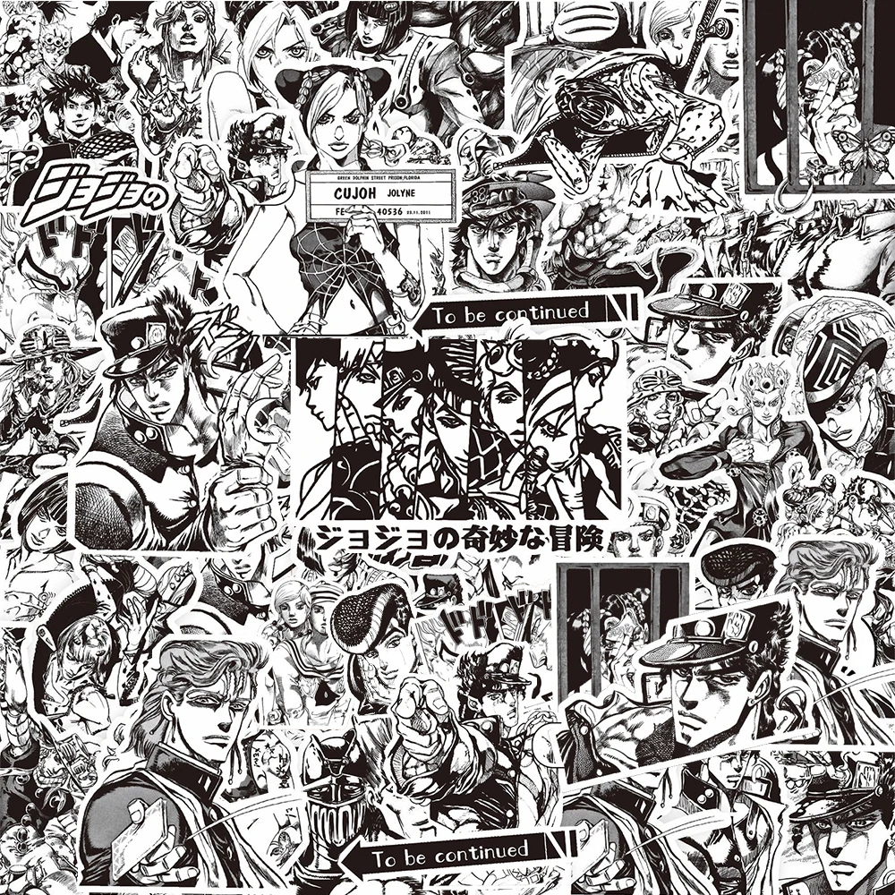 10/30/77 Uds JoJo's Bizarre Adventure pegatinas de Anime blanco y negro Graffiti impermeable DIY Notebook teléfono bicicleta calcomanías de dibujos animados geniales