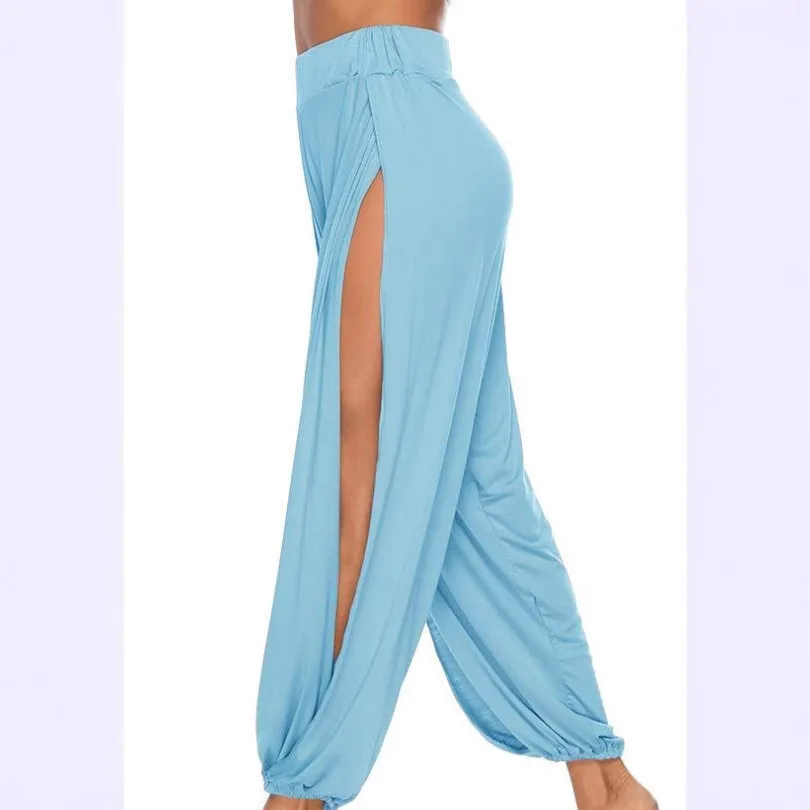 กางเกงโยคะผู้หญิงทรงฮิปปี้ผ่าสูง รุ่นฮาร์ลาน ปี 2024 ผ้าไหมชีฟองถักเนื้อบางเบา สไตล์ลำลอง เอวสูง ขายาว