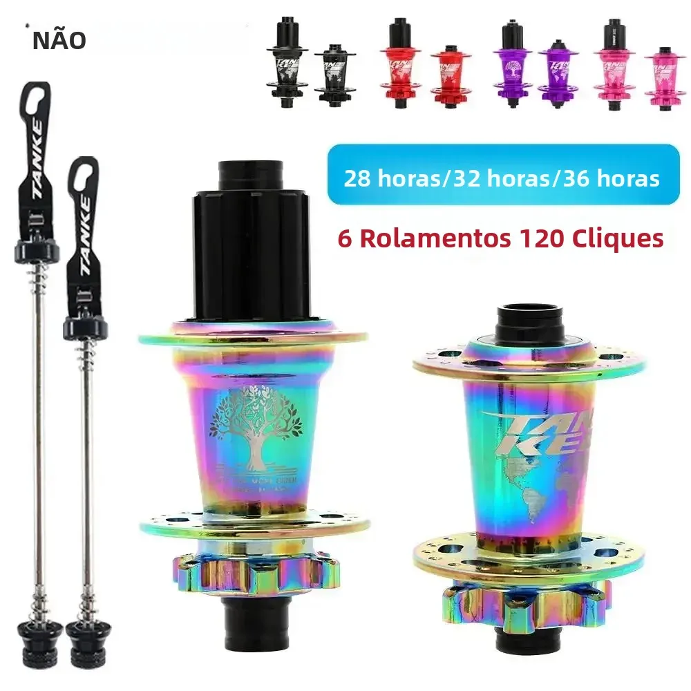 Cubo de Bicicleta TANKE 120 Click com 6 Rolamentos para MTB, Cubos Dianteiro e Traseiro com Eixo Passante HG 28 32 36 Furos para Freio a Disco, 8 9 10 11 12 Velocidades
