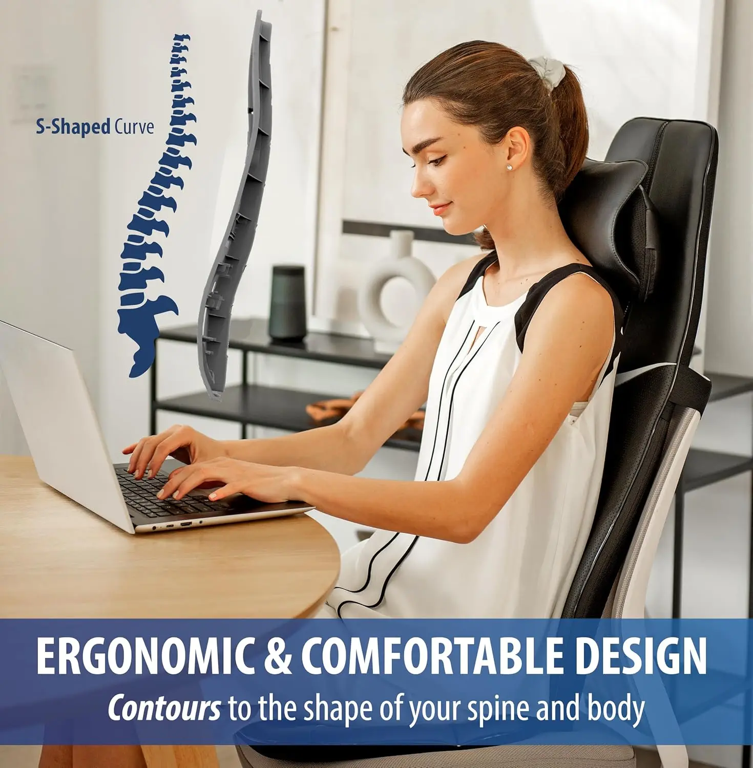 Zyllion Shiatsu Neck and Back Massager with Heat for Chair - 3D Electric Full Body Kneading Deep Tissue Massage Pad with Seat Cu