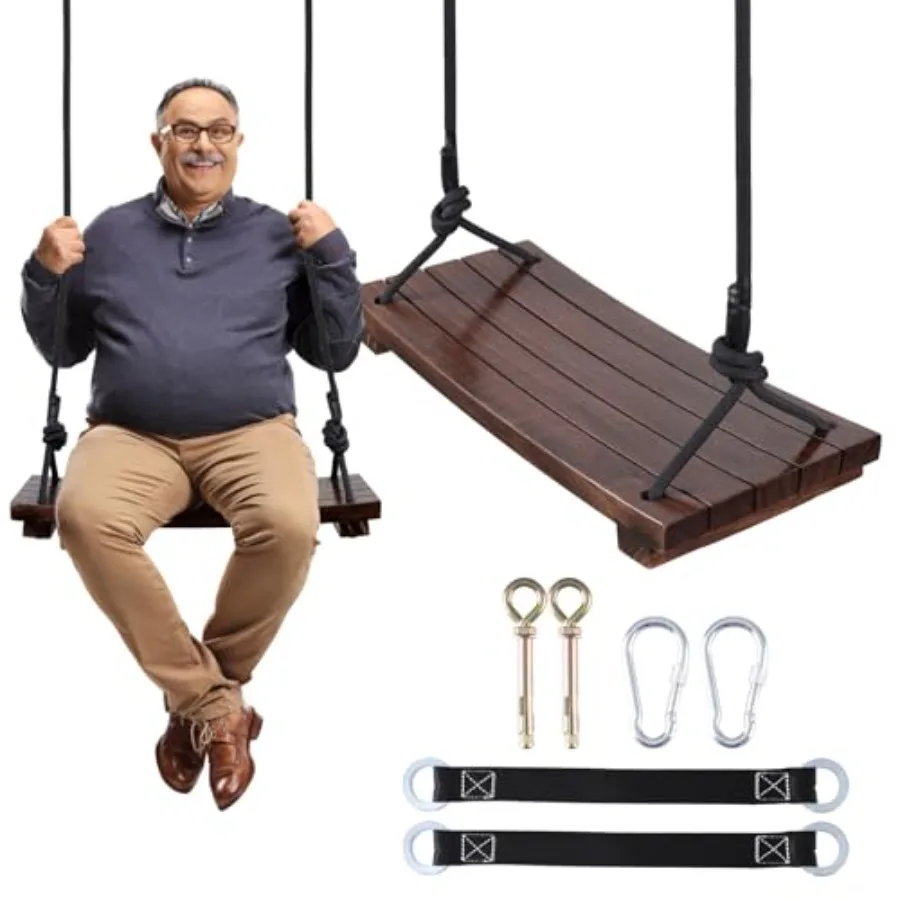 

Wood Swing Seat Carbonized Hanging Wood Tree Swing 19.7 x9.8 x1.0 inch for Adult Anticorrosive and 100% Waterproof Wooden Swing