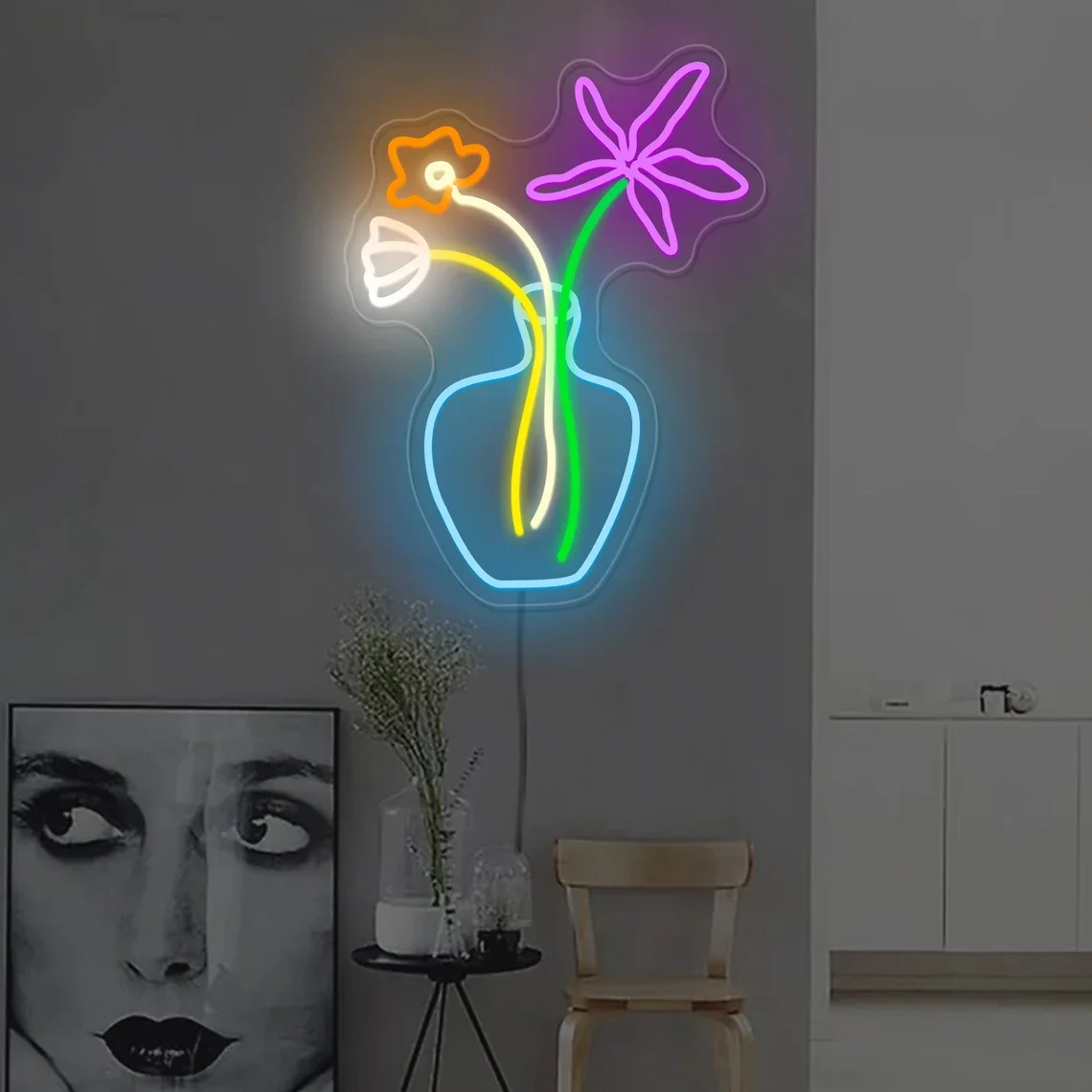 Flower Neon Sign Plant Flower Pot Wall Art Custom Game Room Bedroom Decor Children Birthday Gifts Man Cave Bar