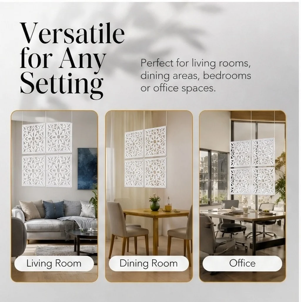 4Pcs 11.4 Inch Hanging Room Divider Panels DIY Privacy Screen Decorative Hanging Curtain Panels for Space Separation
