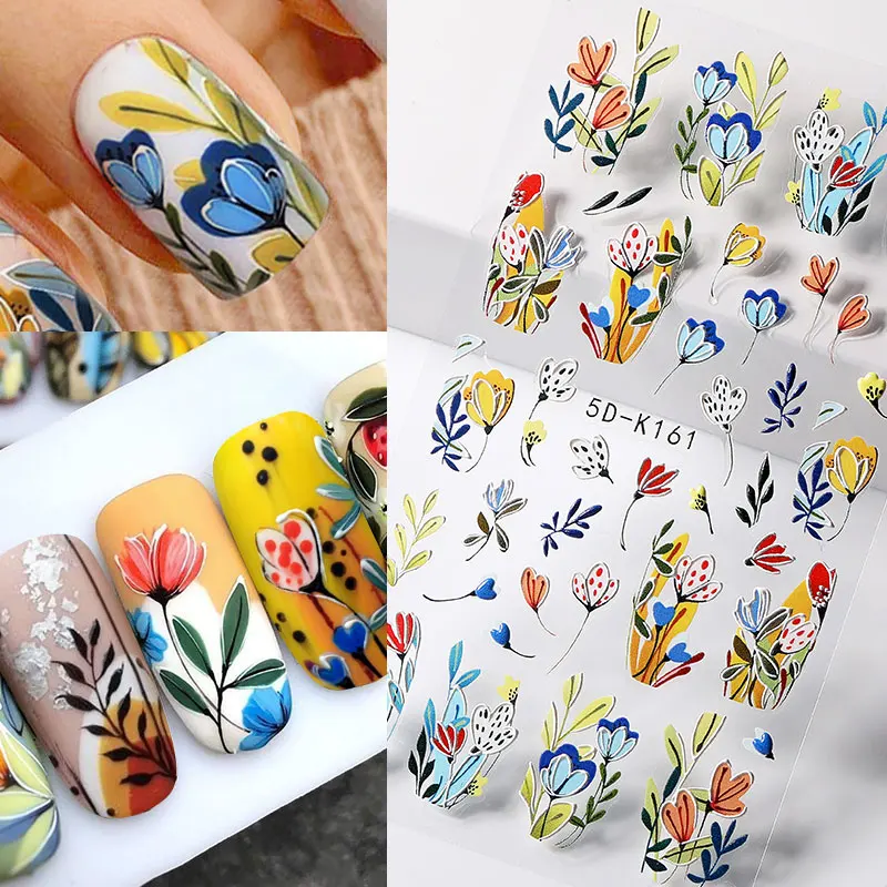 5D geprägte Blumen Nagel Aufkleber Schmetterling Design Transfer Aufkleber Sliders Dekoration DIY Nail Art Maniküre Zubehör