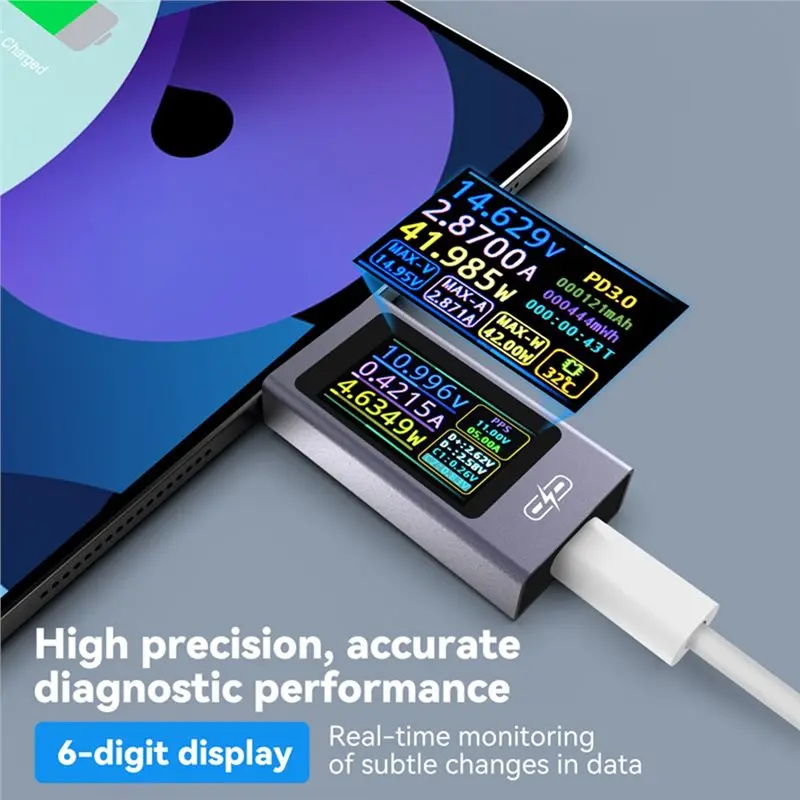 UT01C Type-C Tester 4V-30V 12A Digital Voltage Current Detection Meter IPS Display Fast Charging Trigger Functionality A
