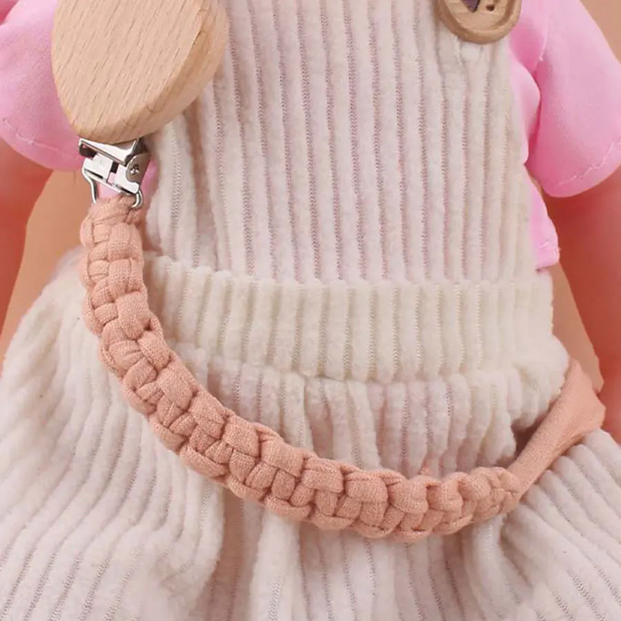 Kreative handgemachte Baumwolle gewebt hängenden Seil Baby Schnuller Zahnen Kleber Anti fallende hängende Seil herzförmige Buche Holz Clip