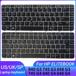 HP ELITEbook 840 g3 745 g4 745 g3 840 g3 848 g4 848 g3 819877 g4 819876-001 819876-031-071用の新しいus/uk/スペイン語ラップトップキーボード