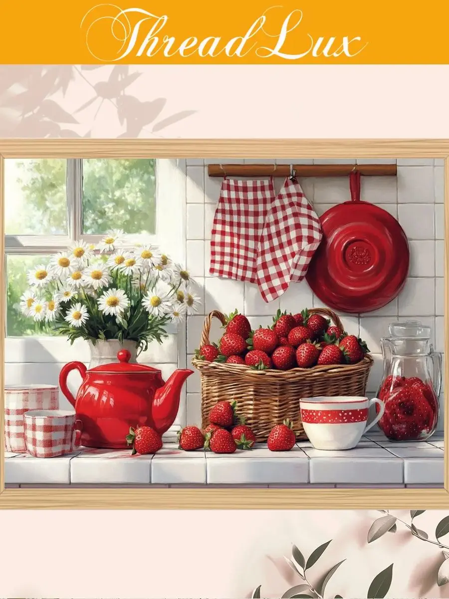 1 Stück Rahmenloses 30x40cm/11,8x15,7-Zoll 11CT/14CT Bedrucktes Kreuzstich-DIY-Set, Rotes Geschirr, Geeignet für Erwachsene Anfänger – Detail 1