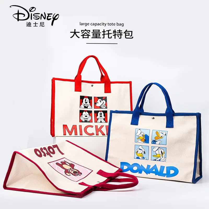 

MINISO Disney Mickey Mouse Canvas Tota Bag Cartoon Donald Duck Lotso Handbag Women Large Capacity Portable Shopping Shoulder Bag