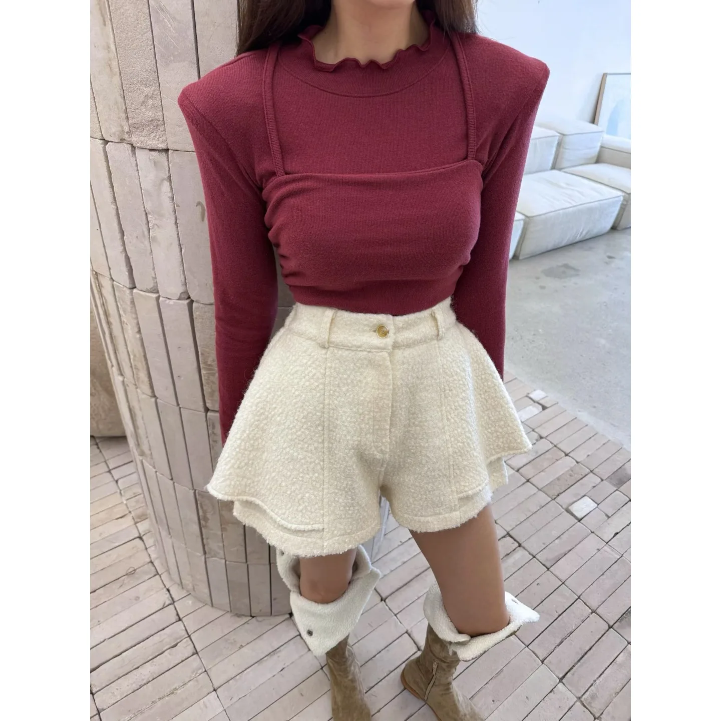 Chic Comfortable Pure Color Fashionable Women's T-shirt Collar Two-Piece Look New Arrival Versatile City Walk Casual Wear