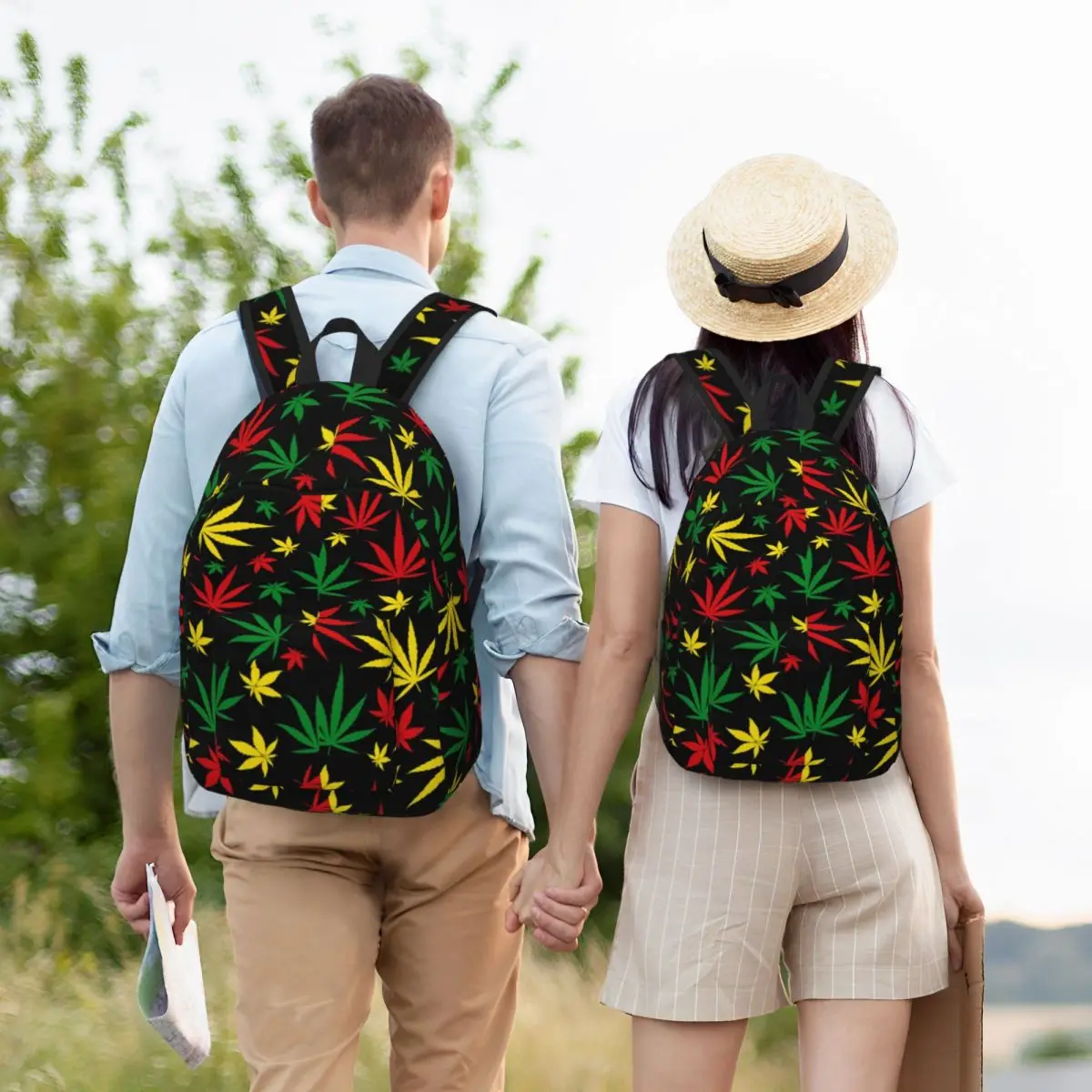 Weed Leaf Pattern Backpack for Men Women Fashion High School Work Daypack Plants Laptop Canvas Bags Gift