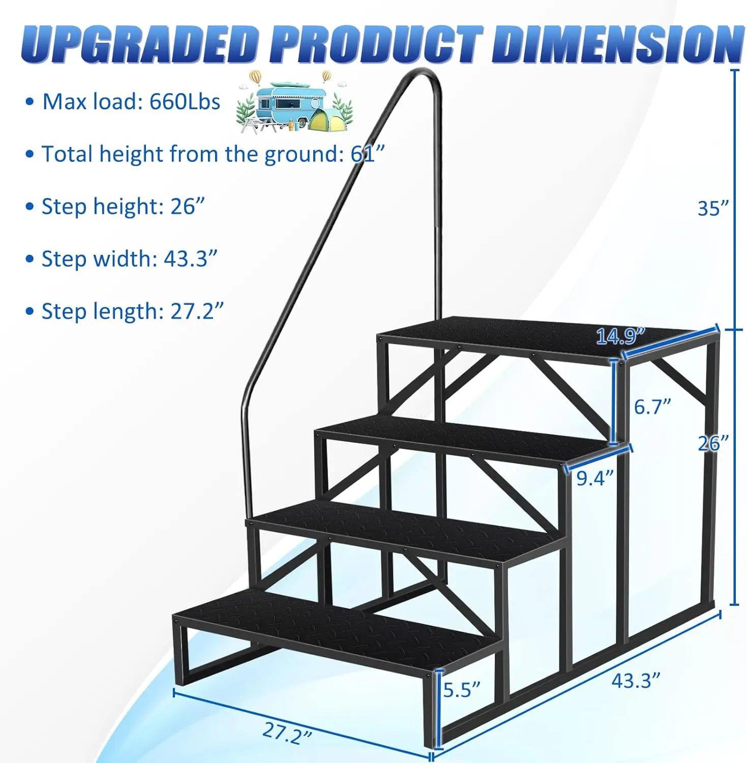 Escalones RV con pasamanos, escalones de Spa para bañera de hidromasaje de 4 escalones, escaleras RV al aire libre con pedales antideslizantes, escaleras RV para viajes, actualización 3,0