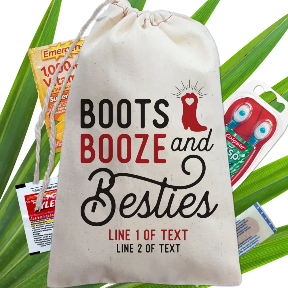 25 pcs Custom  Bachelorette Party Favor Bags, Boots Booze Besties Gift Bags, Nash Bash, Let's Get Nashty, Canvas Favor Bags