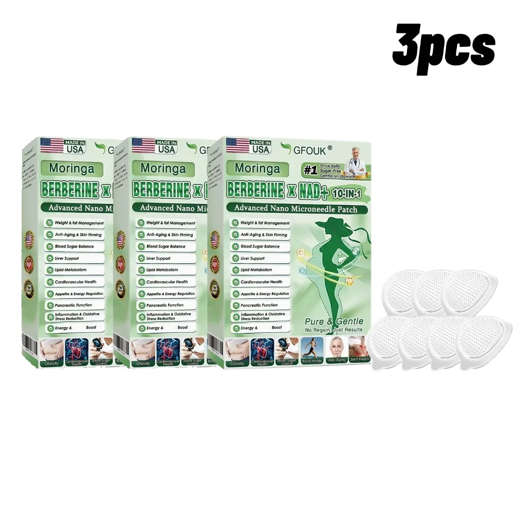 GFOUK Moringa Berberine NAD Patch 10-in-1 Nano Microneedle Gewichtsbeheersing Bloedsuikercontrole Anti-veroudering Transdermale Serum Patch