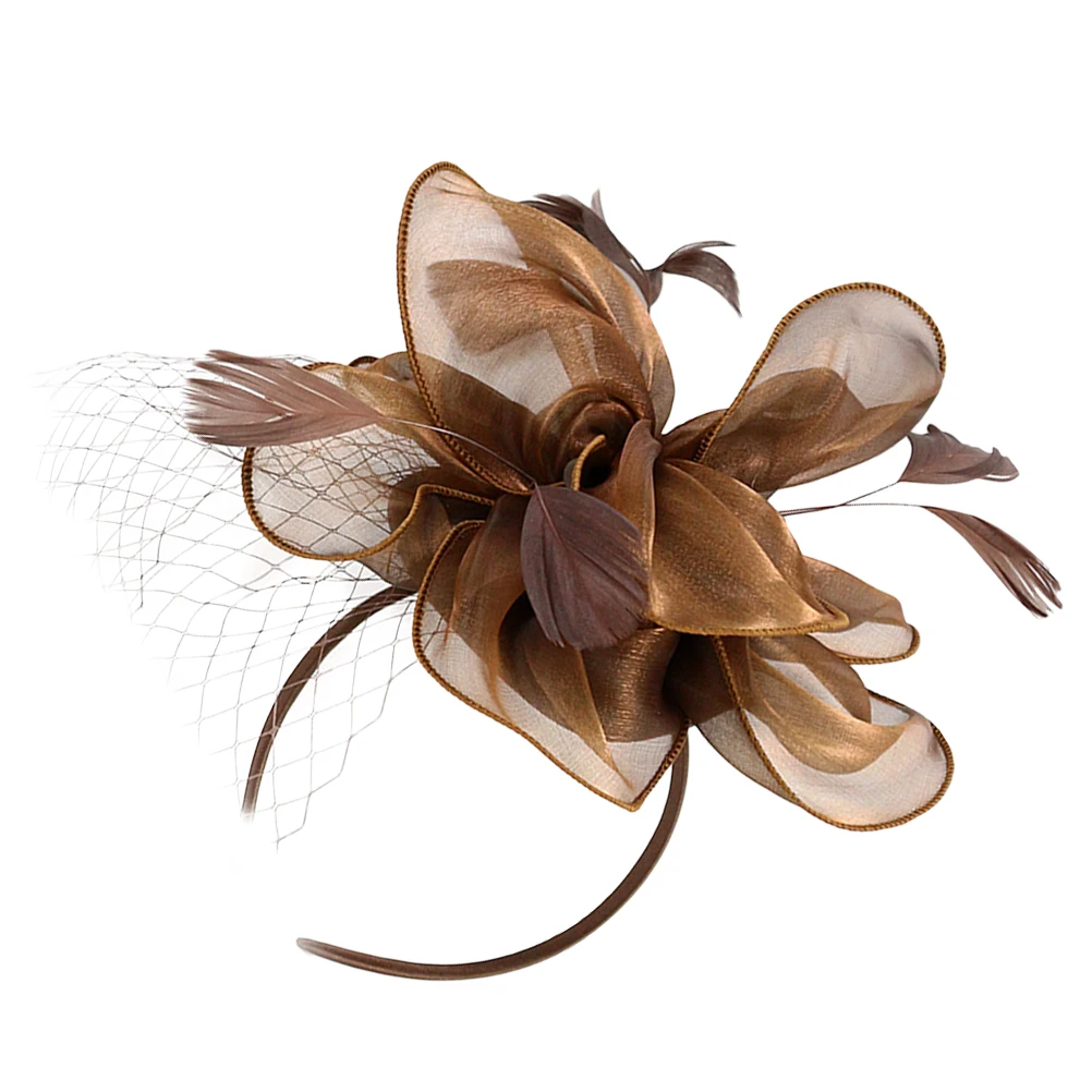 

Coffee Color Hairband Clip Detachable Headpiece Silk Cloth Fascinator Hat for Women Tea Party Wedding Prom Accessories