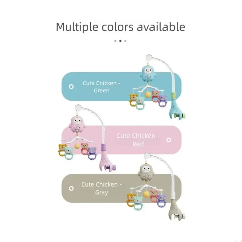 Mobile berceau d'animal dessin animé pour bébé, développement sensoriel auditif, hochet rotatif, jouet suspendu pour le