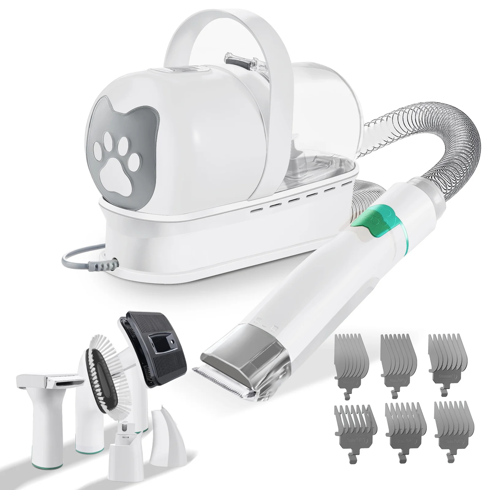 Aspirateur pour animaux 7-en-1 400W avec sèche-cheveux, kit de toilettage, pot de collecte des poils et outil d'élimination des poils
