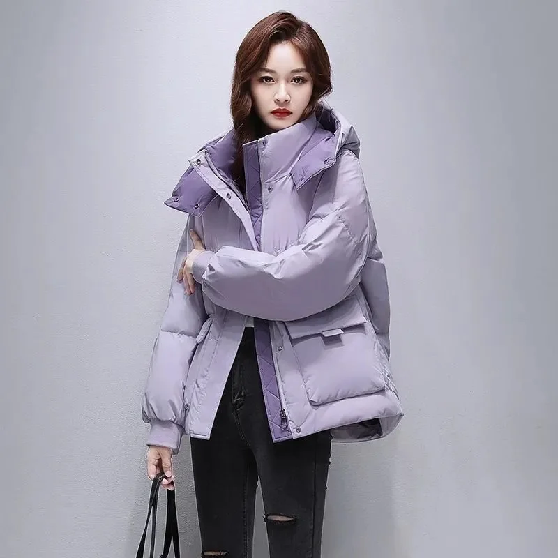 

Women Winter Coat Jacket Warm Down Cotton Parkas 2025 Korean New Female Loose Hooded Down Coat Women's Parkas