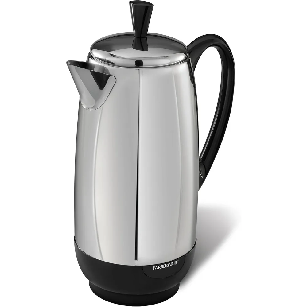 

Farberware 12 Cup Electric Coffee Percolator, Coffee Maker with Stainless Steel Basket, Automatic Keep Warm, No-Drip Spout