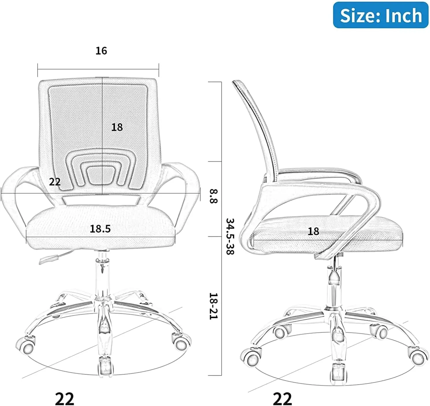 Bonzy-Home cadeira giratória ergonômica com apoio lombar e rodas, altura do rolamento, cadeiras de conferência ajustáveis, Mesh Computer Desk