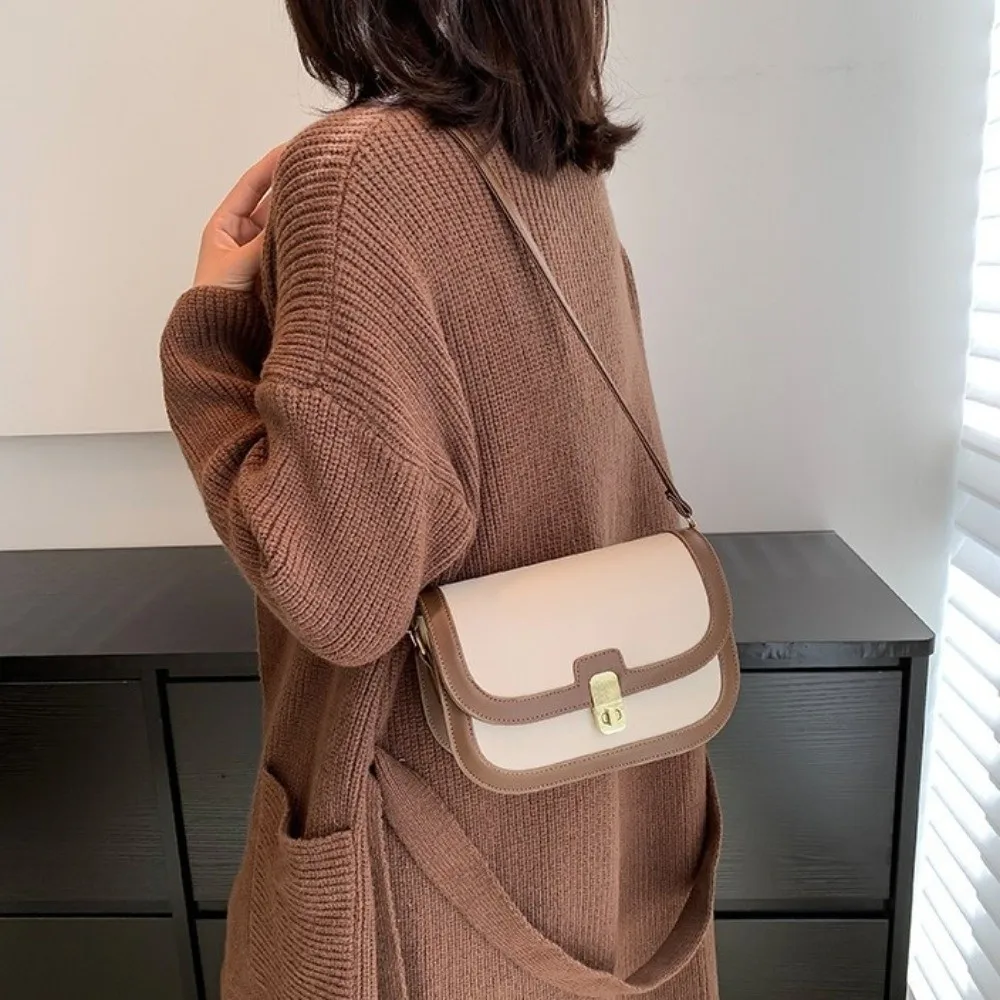

Simple Texture PU Leather Shoulder Bag Square Handheld Crossbody Bag Solid Color Korean Style Women Underarm Bag Girls