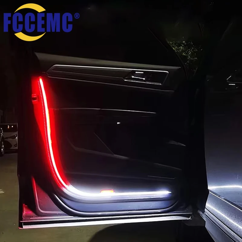 LED Car Door Opening Welcome Light Strip Flexible 120cm White Red Parking Strobe Running Lights Anti Collision Ambient Lamp