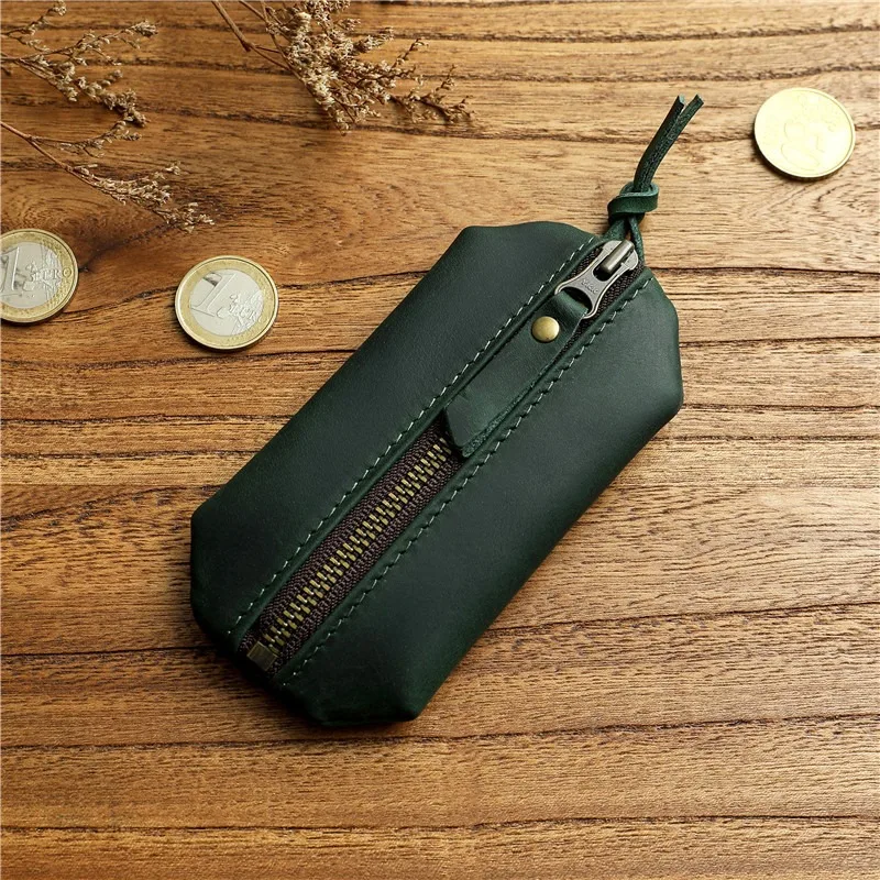 Zency First Layer Leather High Quality Small Cowhide Key Case Bag Keys Coin Organizer Purse With Key Ring Car Key Holder Bag Zip