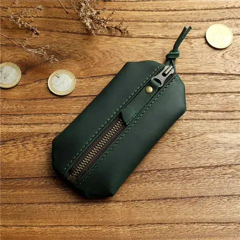 젠시 첫 번째 레이어 가죽 고품질 소형 소가죽 키 케이스 가방 열쇠 동전 정리함 키링 포함 자동차 키 홀더 가방 지퍼