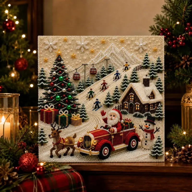 Christmas Pearl Painting DIY Santa Claus Tree Pearl Painting Stress Relief Handmade Craft Toy Home Decoration Adult Xmas Gifts
