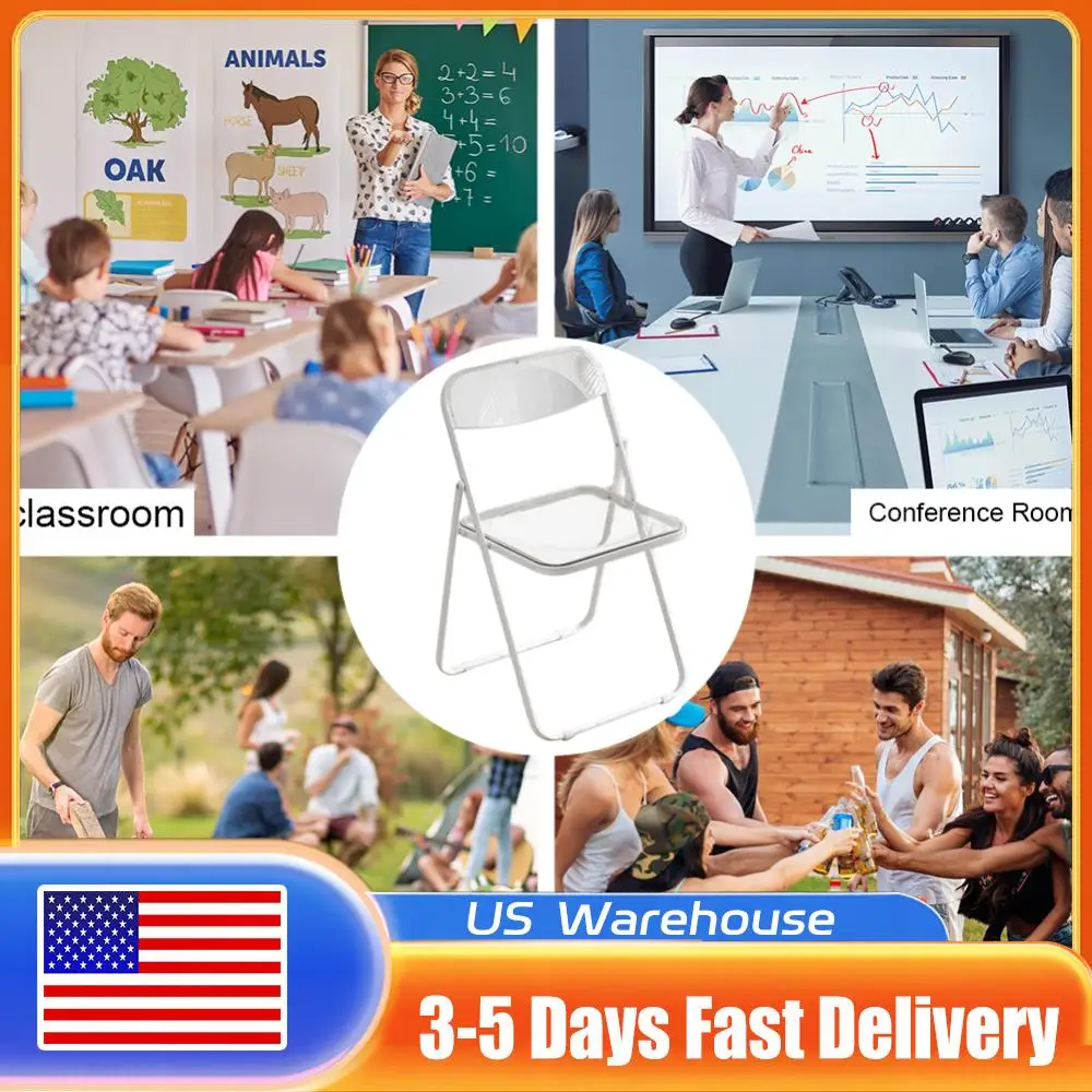 

Transparent Folding Chairs Acrylic Stackable Clear with Chrome Frame Lightweight for Living Room Office Waiting Room & Party
