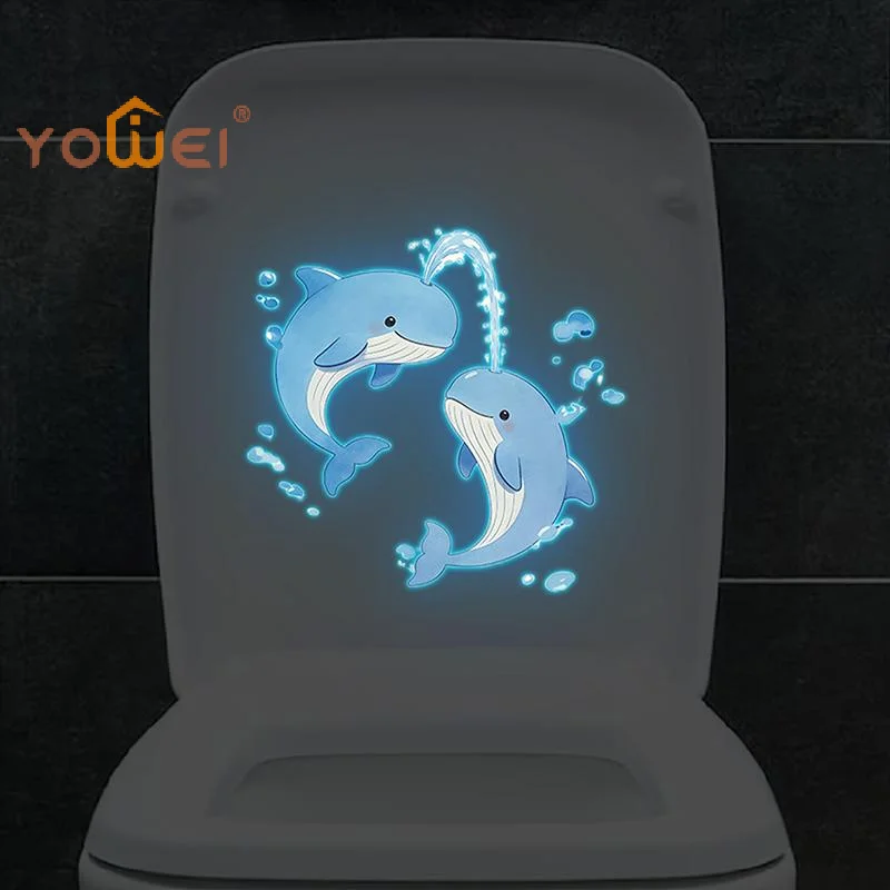 Latest Blue Luminous Dolphin Toilet Stickers Self-Adhesive Removable Glow-in-the-Dark Decal Bathroom Wall Sticker Car Stickers