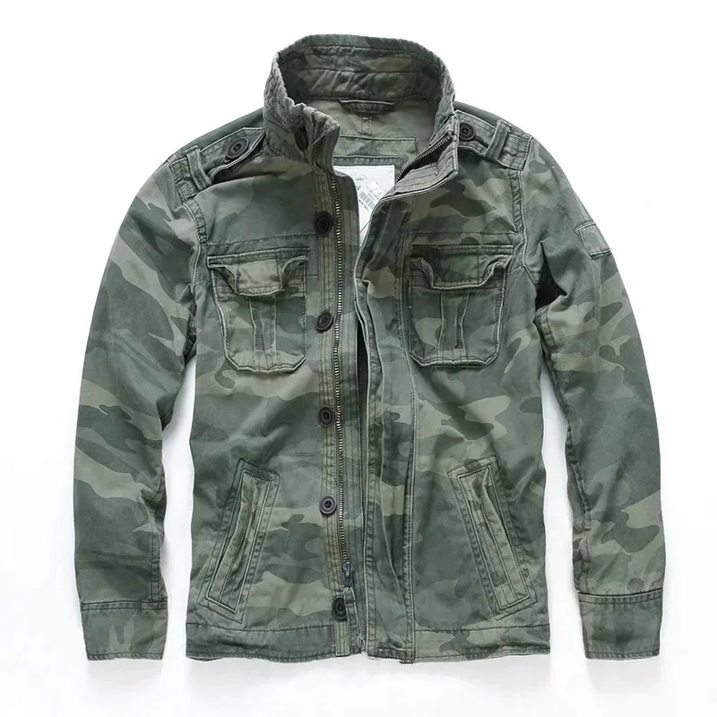 เสื้อแจ็คเก็ตผู้ชาย M65 Denim Retro Cargo Jacketes กลางแจ้งหลายกระเป๋า Camo Tops Field Casual แฟชั่นเดินป่า Coats Uniform