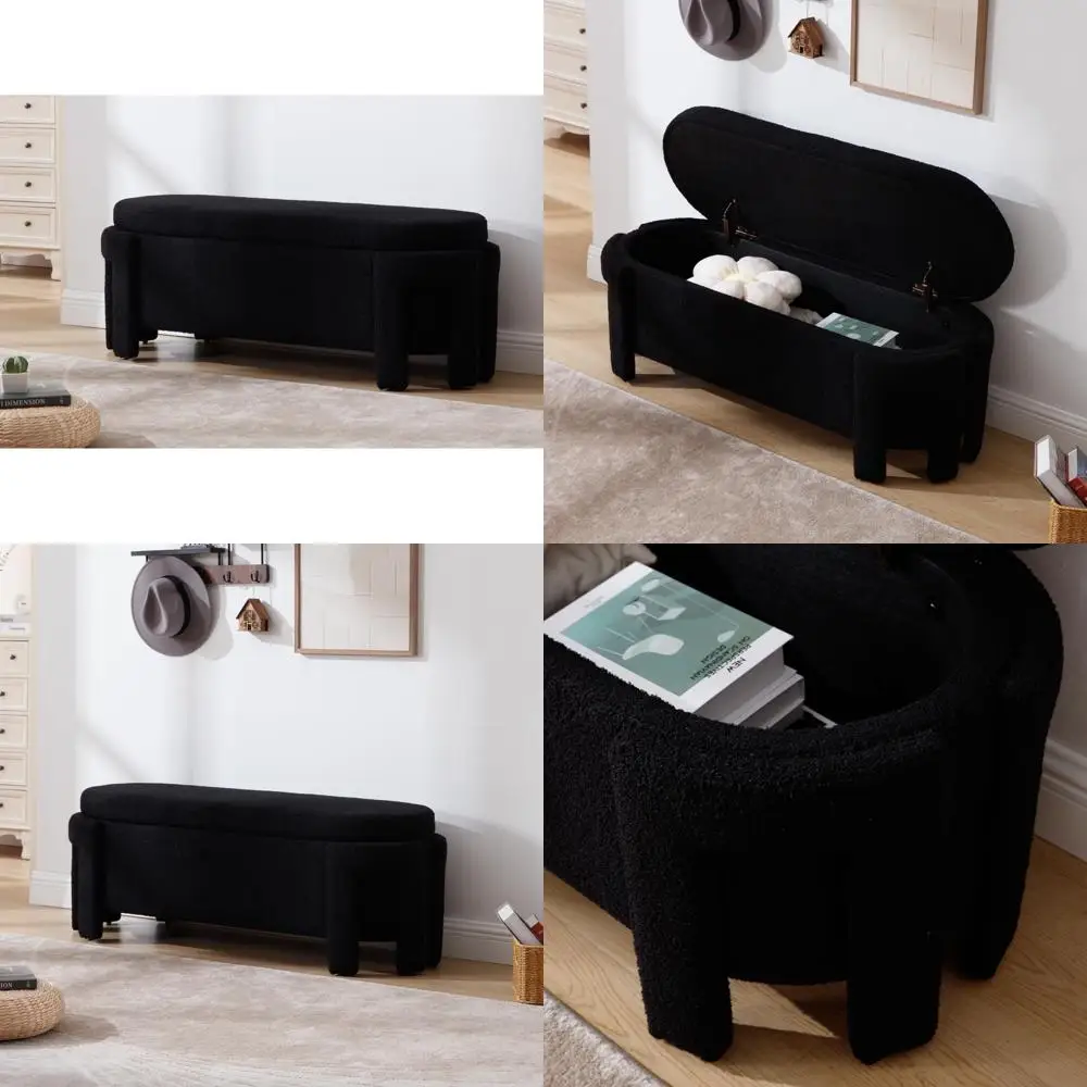 مقعد تخزين من القماش المعاصر، 47.25 بوصة لغرفة النوم أو غرفة المعيشة، مع مساحة لأطراف السرير والخزائن