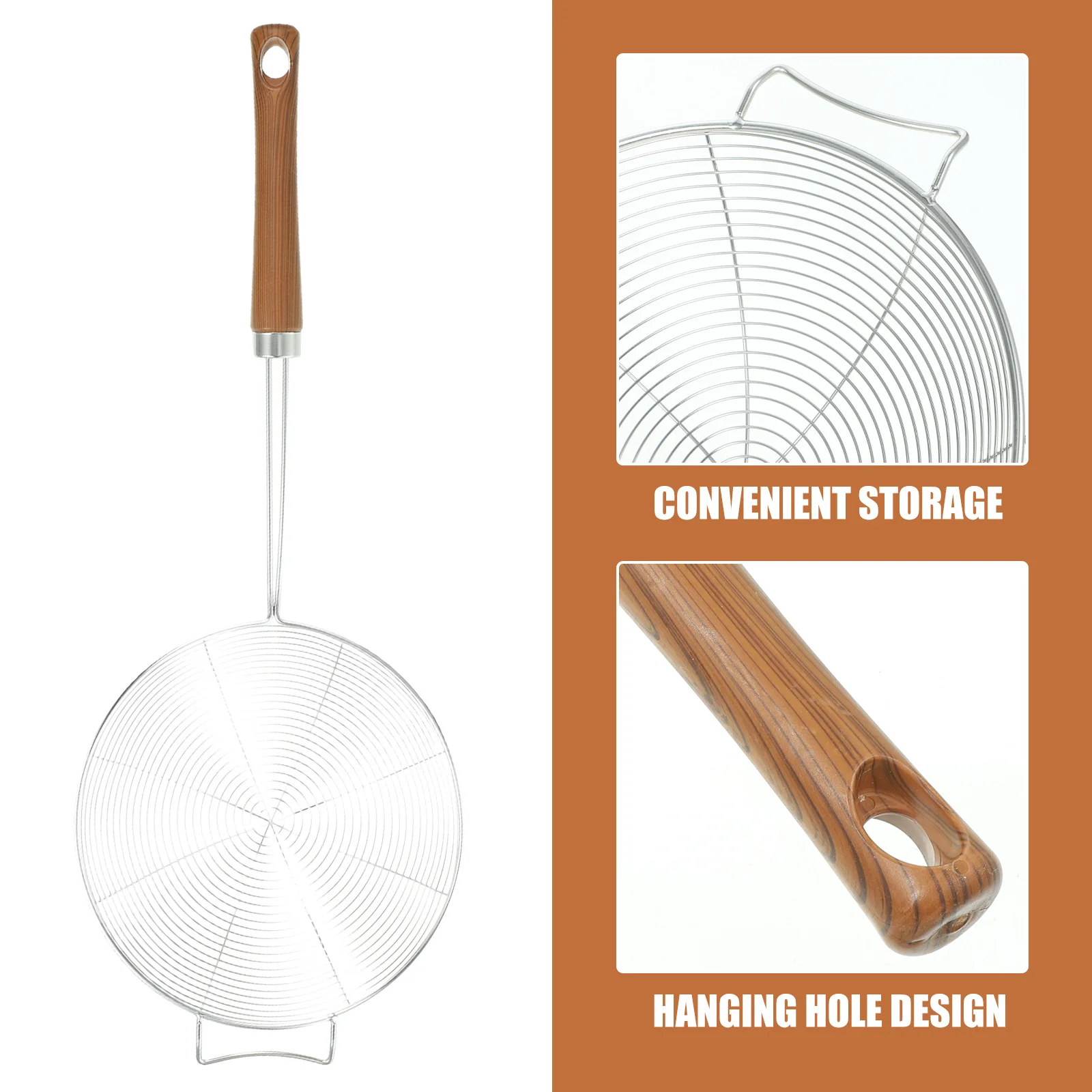 

1Pcs Stainless Steel Skimmer Spoon Wooden Handle Kitchen Strainer Colander Frying Spider Ladle Hanging Hole Kitchen Supplies