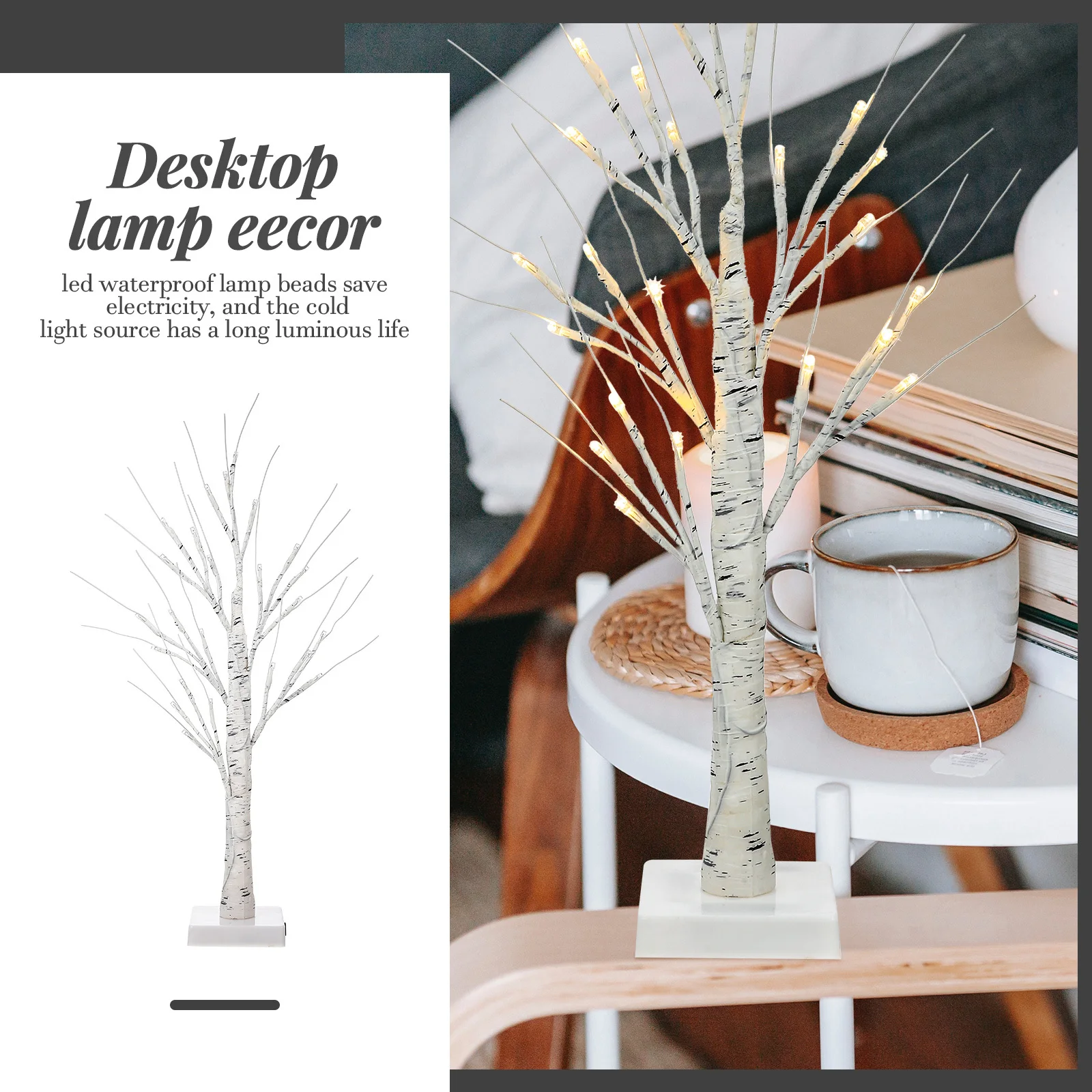 

Lighted White Birch Tree LED Fall Decor Indoor Table Lamp Creative Bonsai Branches Flexible Festival Night Light
