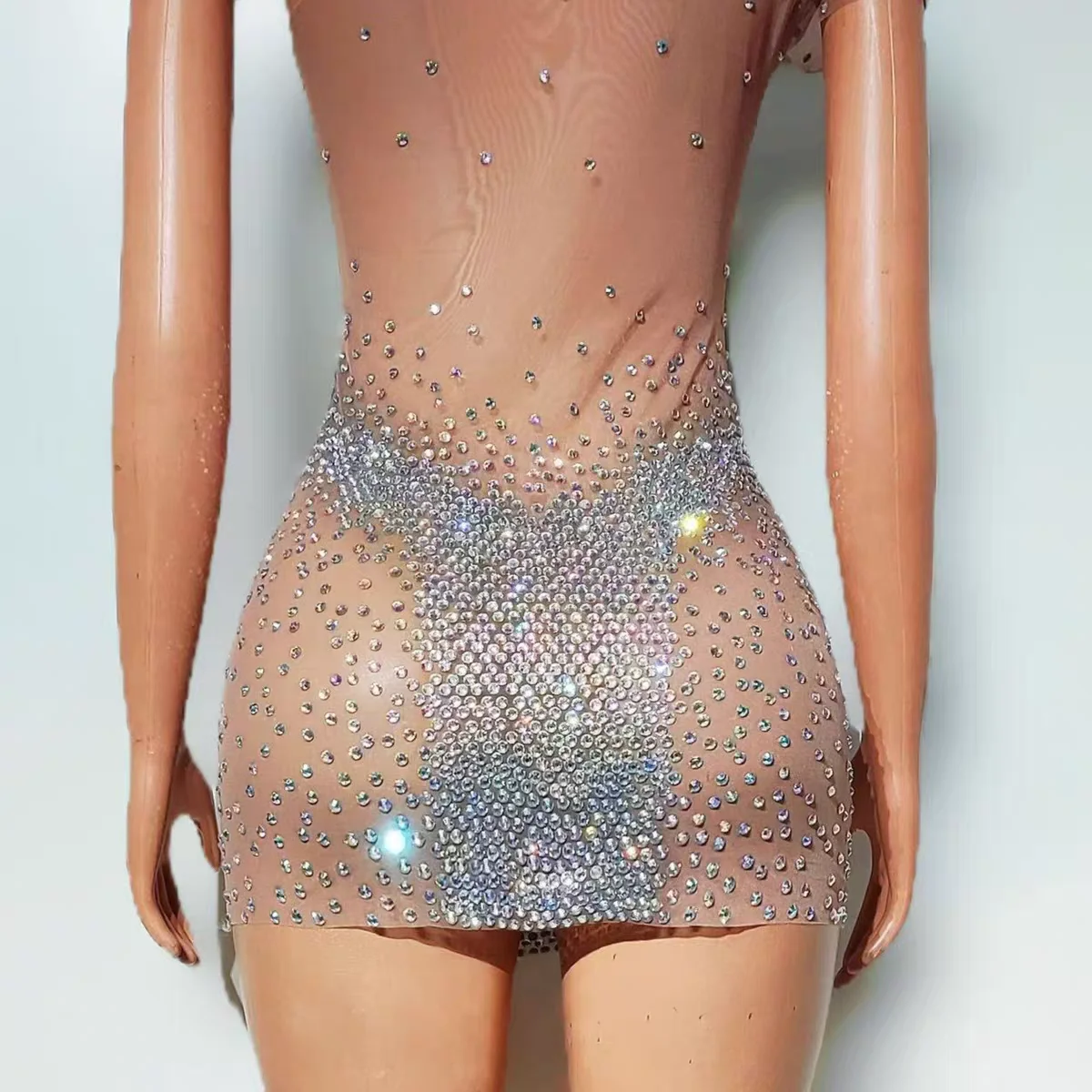 나이트 클럽 DJ 바 여성 가수 무대 의상 섹시한 전체 다이아몬드 관점 싱글 숄더 스커트 댄스 팀 파티 테마 쇼