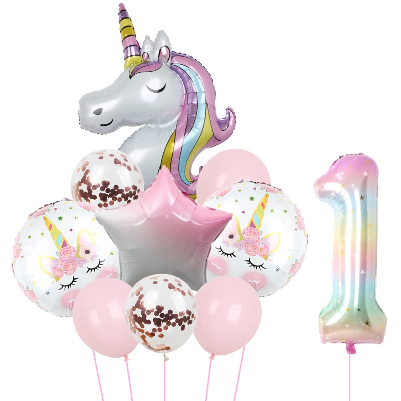 10pcs/set Rainbow Unicorn Party Balloons 40inch Gradient Color Digital Foil Balloons for Child Birthday Party Baby Shower Decor