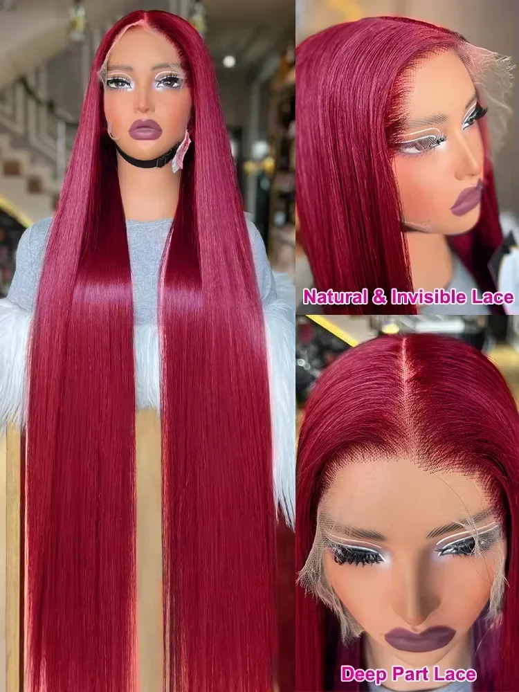 99J 레드 버건디 컬러 레이스 프론탈 인모 가발 13 - Hd Lace Frontal Wig Human Hair Pre Plucked 리뷰 및 가격