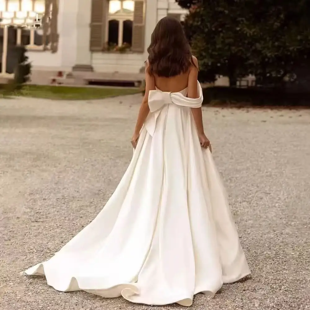 Customized Simple Sweetheart Neck A-Line Wedding Dresses Off the Shoulder Side Split Sweep Train Bridal Gowns Vestidos De Noiva